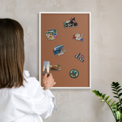 Magnetic board for travel magnets in a white frame Dark orange