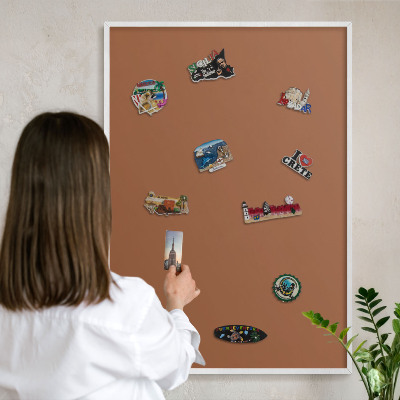 Magnetic board for travel magnets in a white frame Dark orange