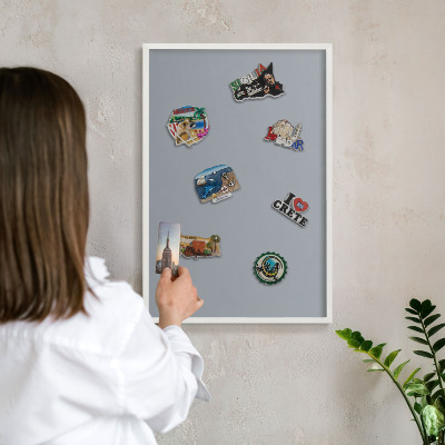 Decorative magnet board with a white frame Delicate gray