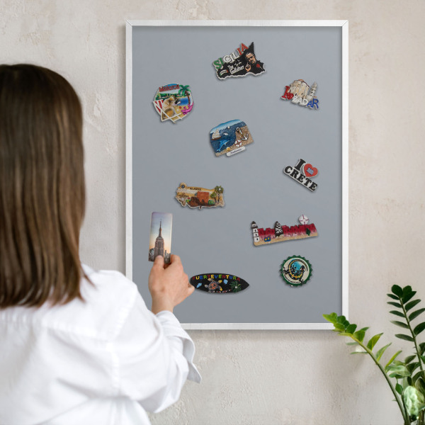 Decorative magnet board with a white frame Delicate gray