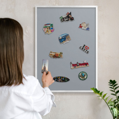 Decorative magnet board with a white frame Delicate gray
