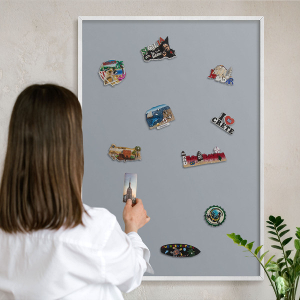 Decorative magnet board with a white frame Delicate gray