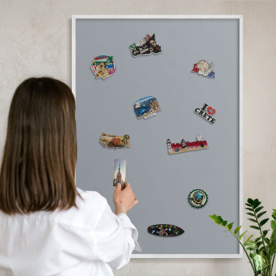 Decorative magnet board with a white frame Delicate gray