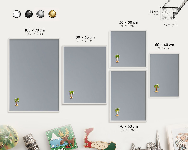 Decorative magnet board with a white frame Delicate gray