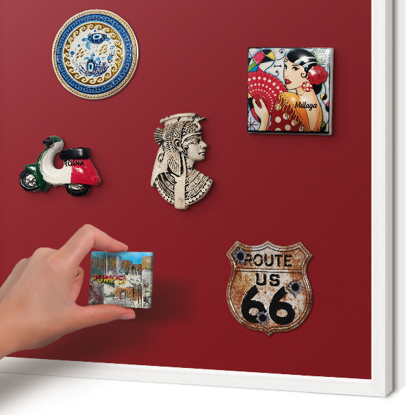 Magnetic board for travel magnets in a white frame Vivid burgundy