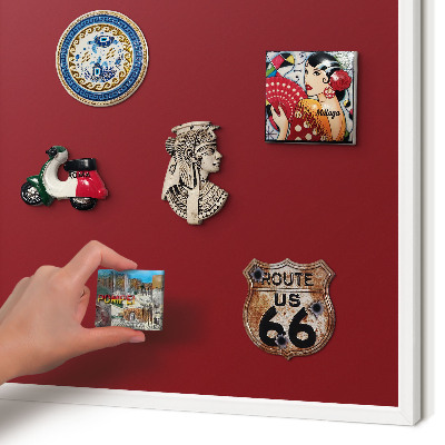 Magnetic board for travel magnets in a white frame Vivid burgundy