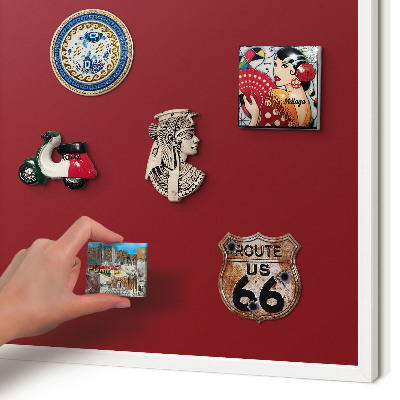 Magnetic board for travel magnets in a white frame Vivid burgundy