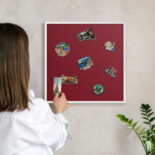 Magnetic board for travel magnets in a white frame Vivid burgundy
