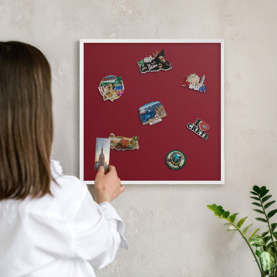 Magnetic board for travel magnets in a white frame Vivid burgundy