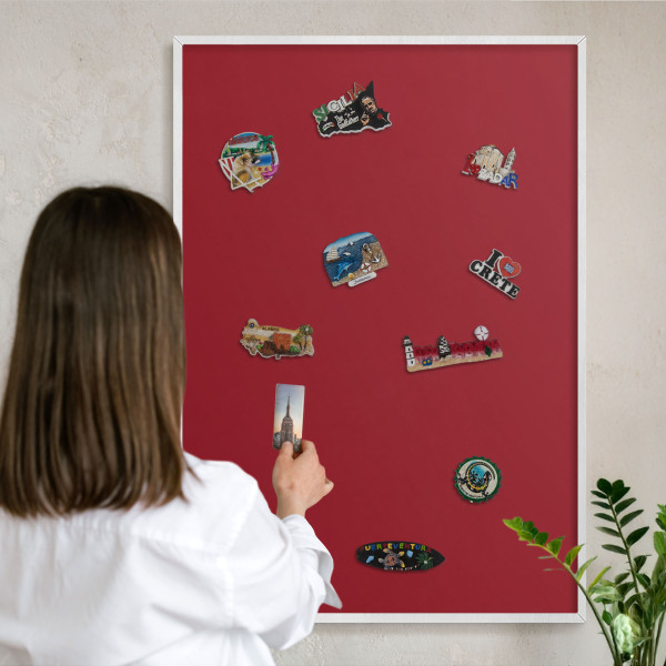 Decorative magnet board with a white frame Light burgundy