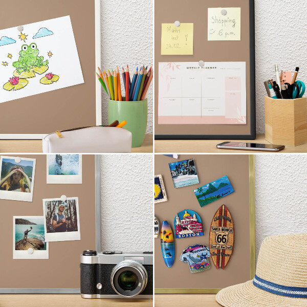 Magnetic board for travel magnets in a white frame Warm light brown