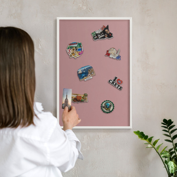 Decorative magnet board with a white frame Pastel dusty pink