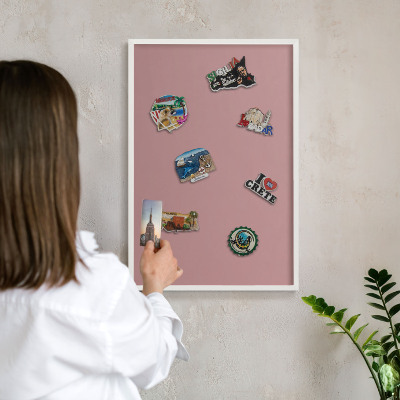 Decorative magnet board with a white frame Pastel dusty pink
