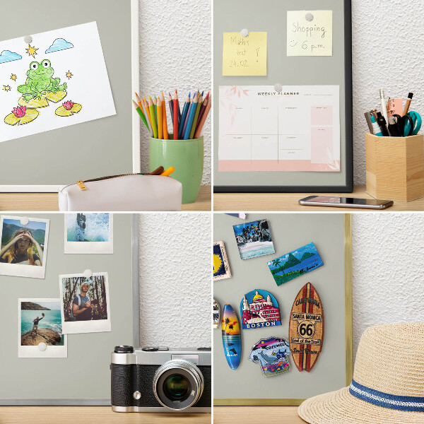 Magnetic board for travel magnets in a white frame Warm gray