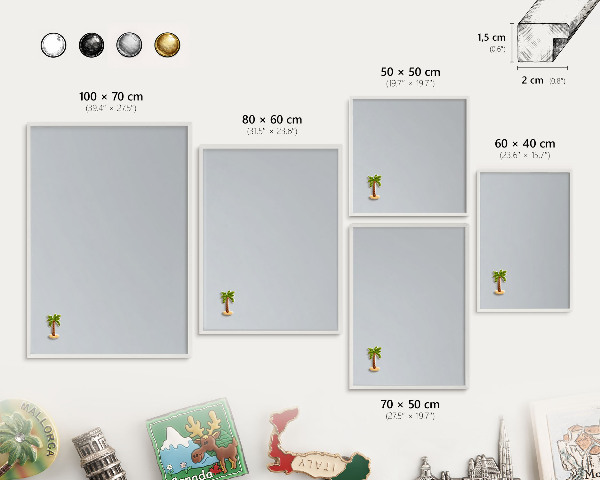 Magnetic board for travel magnets in a white frame Light gray