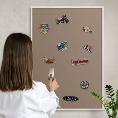 Decorative magnet board with a white frame Neutral brown