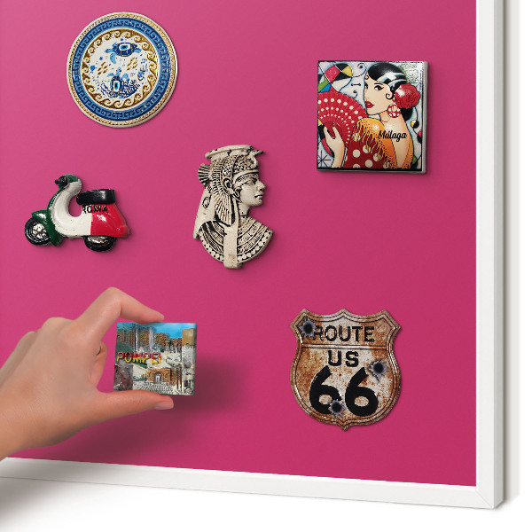 Magnetic board for travel magnets in a white frame Intense pink