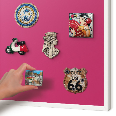 Magnetic board for travel magnets in a white frame Intense pink