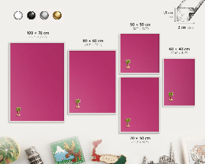 Magnetic board for travel magnets in a white frame Intense pink