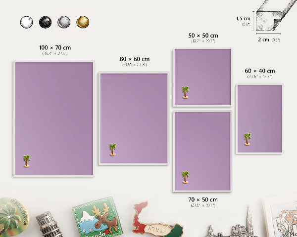 Decorative magnet board with a white frame Light purple