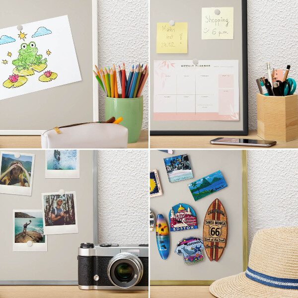 Magnetic board for travel magnets in a white frame Warm stone