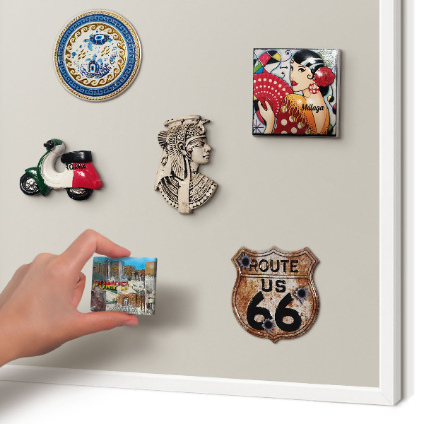 Magnetic board for travel magnets in a white frame Warm stone