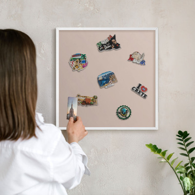 Decorative magnet board with a white frame Beige pink