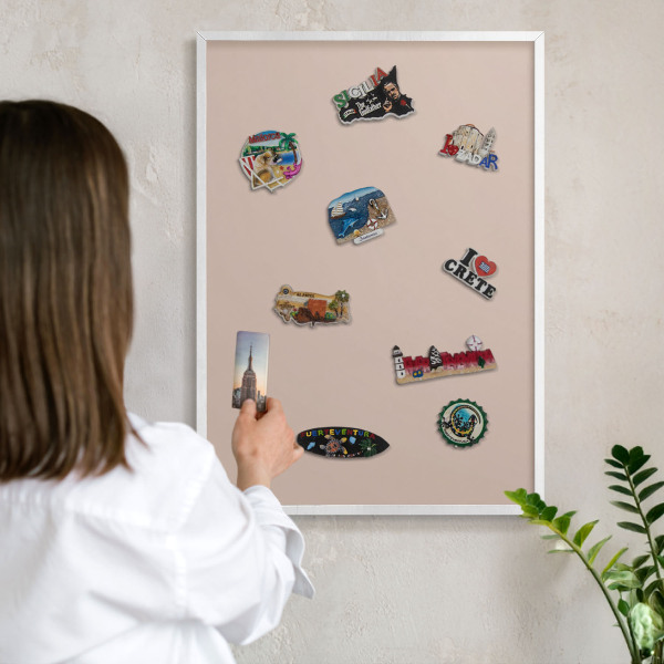 Decorative magnet board with a white frame Beige pink