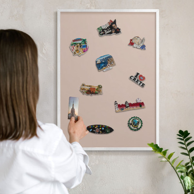 Decorative magnet board with a white frame Beige pink