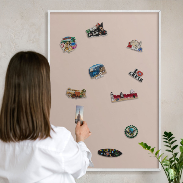 Decorative magnet board with a white frame Beige pink