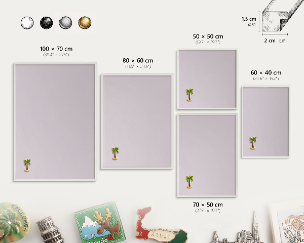 Magnetic board for travel magnets in a white frame Light lilac