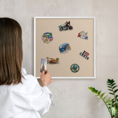 Decorative magnet board with a white frame Beige orange