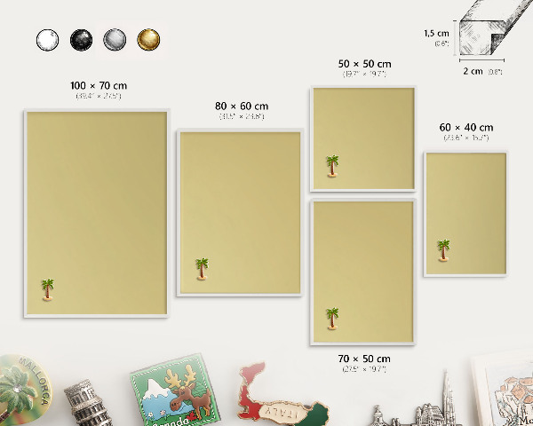 Magnetic board for travel magnets in a white frame Vintage yellow