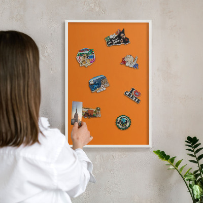 Decorative magnet board with a white frame Strong orange