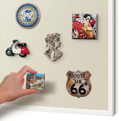 Magnetic board for travel magnets in a white frame Light stone