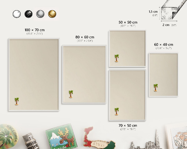 Magnetic board for travel magnets in a white frame Light stone
