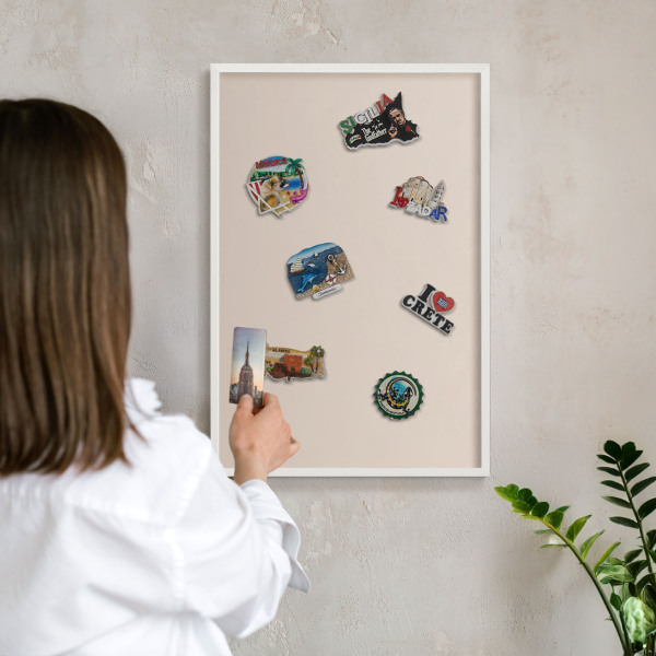 Decorative magnet board with a white frame Warm beige