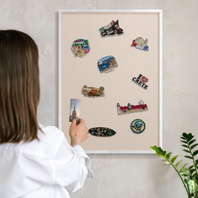 Decorative magnet board with a white frame Warm beige
