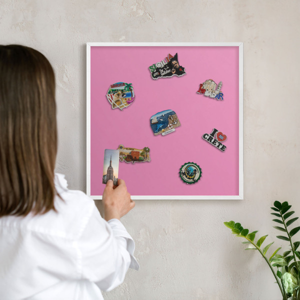 Magnetic board for travel magnets in a white frame Cool pink