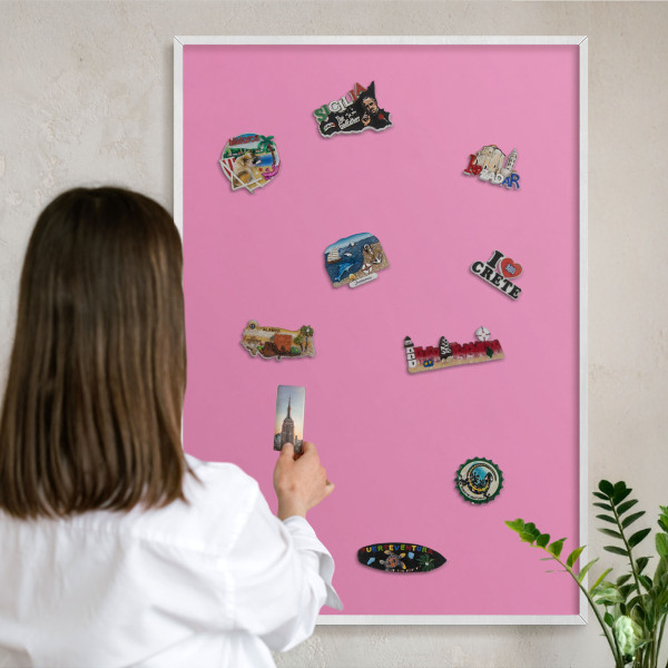 Magnetic board for travel magnets in a white frame Cool pink