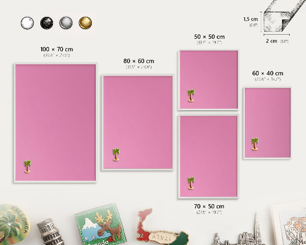 Magnetic board for travel magnets in a white frame Cool pink