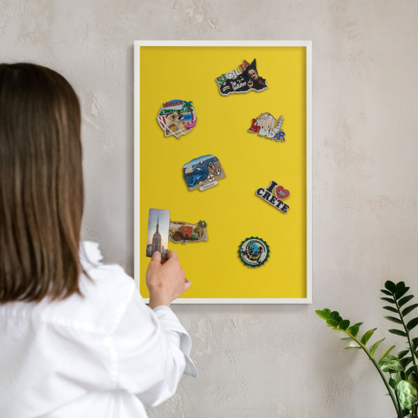 Decorative magnet board with a white frame Intense yellow