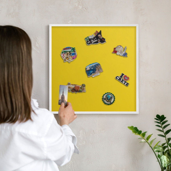 Decorative magnet board with a white frame Intense yellow