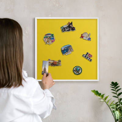 Decorative magnet board with a white frame Intense yellow