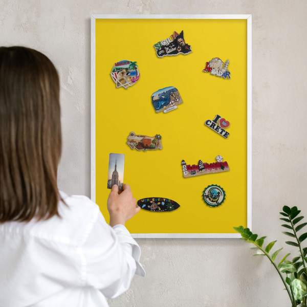 Decorative magnet board with a white frame Intense yellow