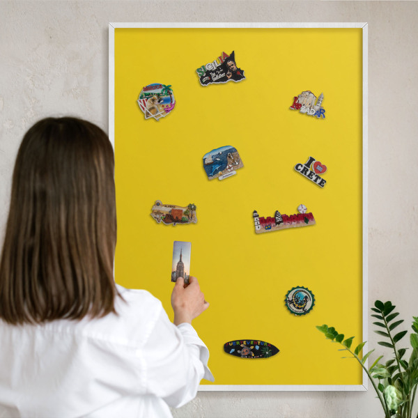 Decorative magnet board with a white frame Intense yellow