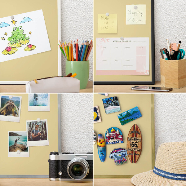Magnetic board for travel magnets in a white frame Beige-yellow