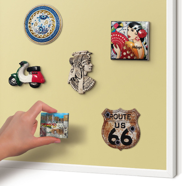 Magnetic board for travel magnets in a white frame Beige-yellow
