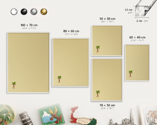Magnetic board for travel magnets in a white frame Beige-yellow