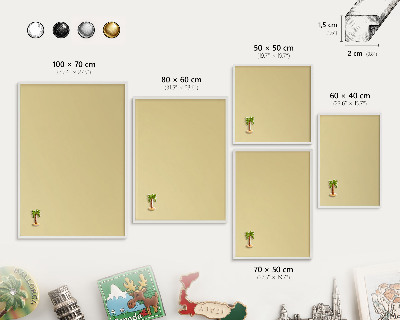 Magnetic board for travel magnets in a white frame Beige-yellow